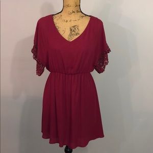 Altar’d State Wine Dress w/Lace Sleeves size small